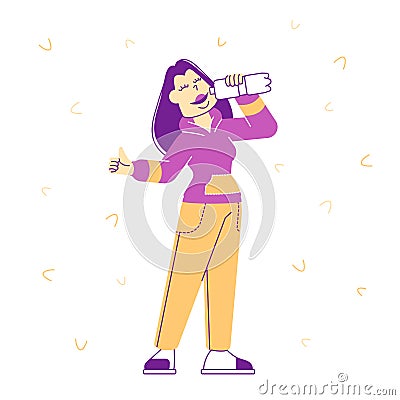 Athletic Beautiful Sportswoman Drinking Pure Water from Bottle Refreshing herself after Running or Fitness Sports Vector Illustration