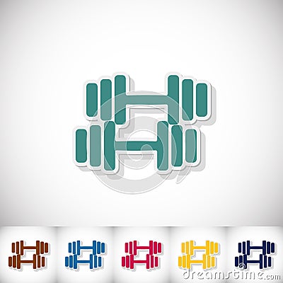 Athletic dumbbell. Flat sticker with shadow on white background Vector Illustration