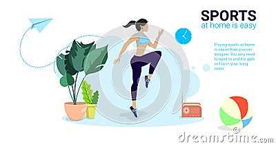 Athletic Female Character Exercising Fitness at Home. Sport Healthy Lifestyle Wellness Concept with Fit Woman Doing Pilates, Vector Illustration
