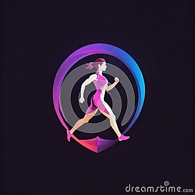 Athletic fitness app showing running person, logo icon in flat style Stock Photo