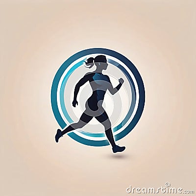 Athletic fitness app showing running person, logo icon in flat style Stock Photo