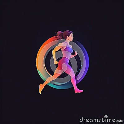 Athletic fitness app showing running person, logo icon in flat style Stock Photo