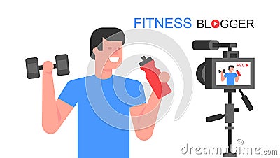 Athletic man blogger Vector Illustration