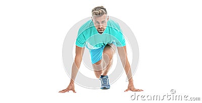 athletic man sport runner sportsman ready to start running isolated on white background Stock Photo