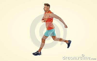 athletic man sport runner sportsman running and joggig in sportswear has stamina isolated on white background Stock Photo