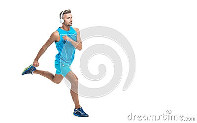 athletic man sport runner sportsman running and joggig in sportswear has stamina isolated on white background with copy Stock Photo