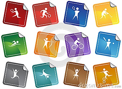 Athletic Square Sticker Buttons Vector Illustration