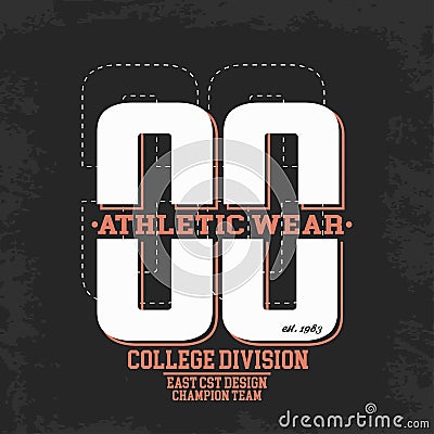 Athletic wear. College division stamp design Vector Illustration