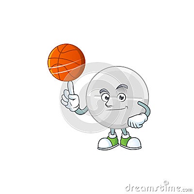 An athletic white pills cartoon design style playing basketball Vector Illustration