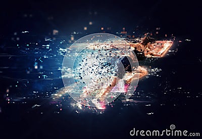 Athletic woman fast runner with futuristic effects Stock Photo