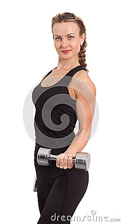 Athletic young woman with dumbbell Stock Photo