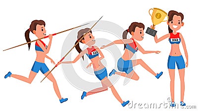 Athletics Young Woman Player Vector. Sport Concept. Jogging Race. Sportswear. Individual Sport. Girl Athlete . Flat Vector Illustration