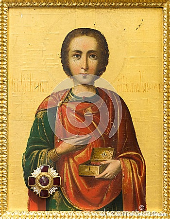 Athos Icon of the saint Great Martyr Panteleimon the Healer Editorial Stock Photo