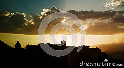 Atina town in Italy. Silhouette of the city at sunset Stock Photo