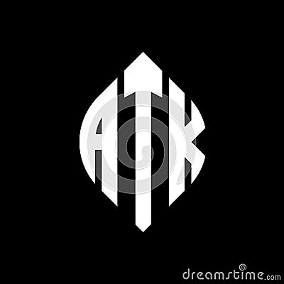 ATK circle letter logo design with circle and ellipse shape. ATK ellipse letters with typographic style. The three initials form a Vector Illustration