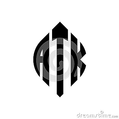 ATK circle letter logo design with circle and ellipse shape. ATK ellipse letters with typographic style. The three initials form a Vector Illustration