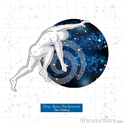 Atlant push round space with starry sky on white background Vector Illustration