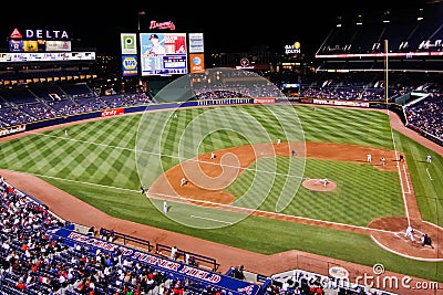 Atlanta Braves Baseball-A Look down first baseline Editorial Stock Photo