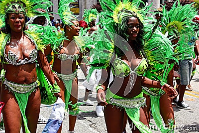 Atlanta Carnival Green Feather Girls Editorial Stock Photo
