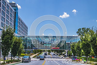 Emory sign on a glass walkway over a road Editorial Stock Photo