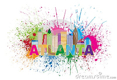 Atlanta Skyline Paint Splatter Colorful Text Illustration Vector Illustration