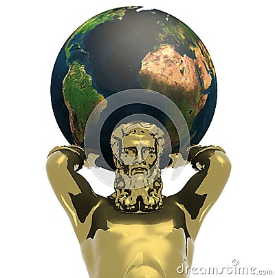 Atlante golden statue with earth Cartoon Illustration