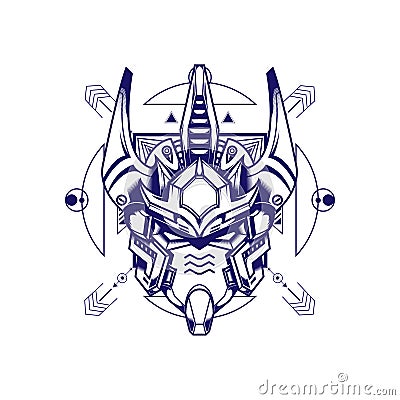 Atlantian Gundam with sacred geometry and white color Vector Illustration