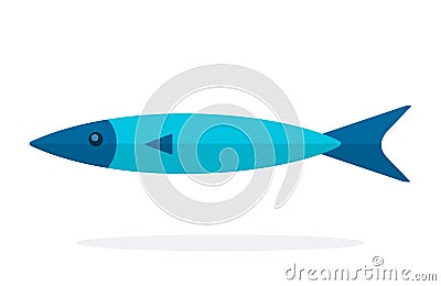 Atlantic fish sardines flat isolated Vector Illustration