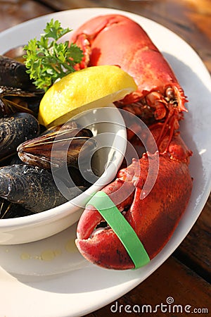 Atlantic Lobster Dinner Stock Photo