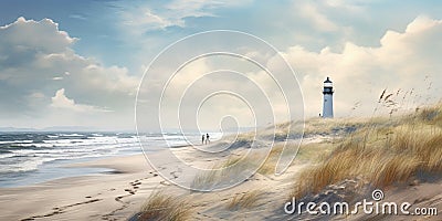 Atlantic Ocean coast dunes fishermen with nets lightho_010 Stock Photo