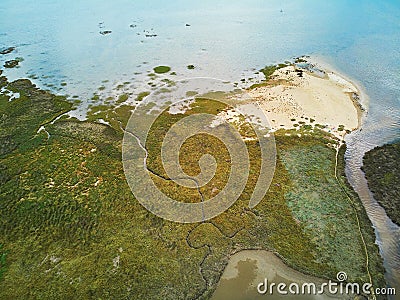 Atlantic ocean coast and estuary of Ruisseau de cires in Saint-Brice, Gironde, France Stock Photo