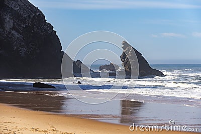 Atlantic ocean coastline on Adraga Beach Stock Photo