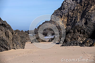 Atlantic ocean coastline on Adraga Beach Stock Photo