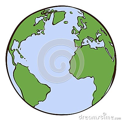 Atlantic ocean map. Globe sketch with blue water contour Vector Illustration