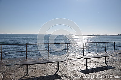 Atlantic ocean sea walk along the beach Cascais and Estoril Portugal Stock Photo