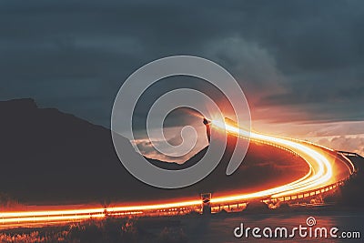 Atlantic road in Norway night Storseisundet bridge Stock Photo