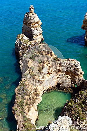 Atlantic rocky coastline (Ponta da Piedade, Lagos, Algarve, Port Stock Photo