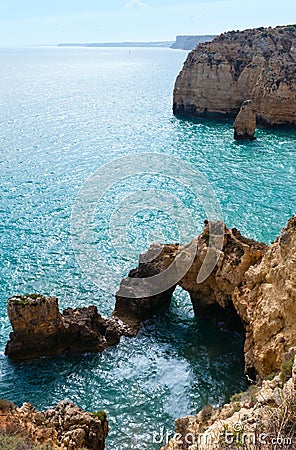 Atlantic rocky coastline (Ponta da Piedade, Lagos, Algarve, Port Stock Photo