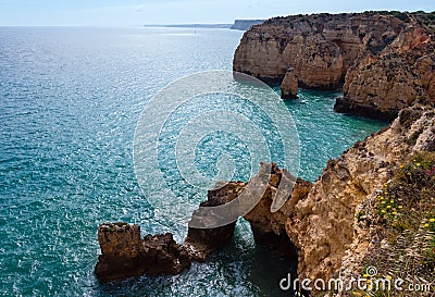 Atlantic rocky coastline (Ponta da Piedade, Lagos, Algarve, Port Stock Photo