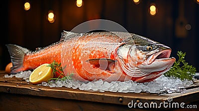 Atlantic wide mouth salmon on the coldness of the ice, salmon good for health. Generative AI Stock Photo