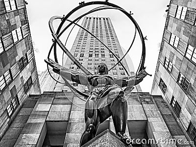 Atlas - bronze statue in front of Rockefeller Center in Midtown Manhattan, New York City, USA Editorial Stock Photo