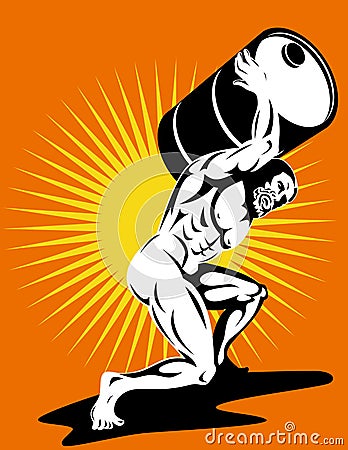 Atlas carrying a barrel of oil Vector Illustration