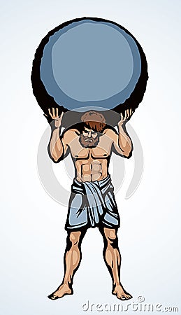 Atlas keeps the earth on their shoulders. Vector drawing silhouette Vector Illustration