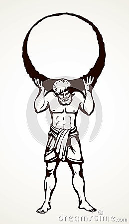 Atlas keeps the earth on their shoulders. Vector drawing silhouette Vector Illustration
