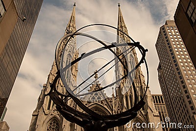 Atlas and tacade of the Cathedral of St. Patrick Editorial Stock Photo