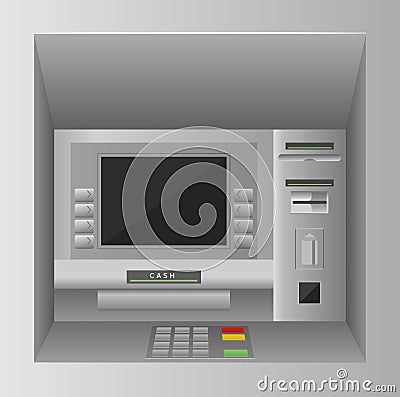 Atm bank cash machine 3d realistic front view, atm street kiosk, bankomat service Cartoon Illustration