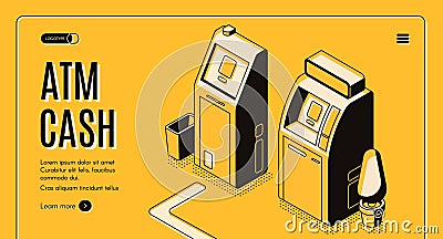 ATM cash withdraw service isometric vector website Vector Illustration