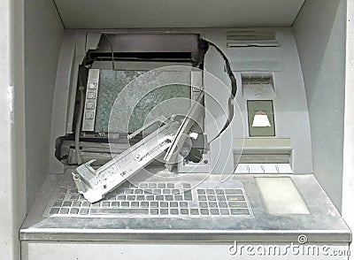 ATM machine with broken glass Stock Photo