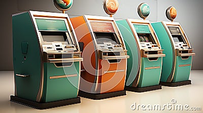 ATM money machine and money cash of of colorful at subway station, abstract blur background Stock Photo