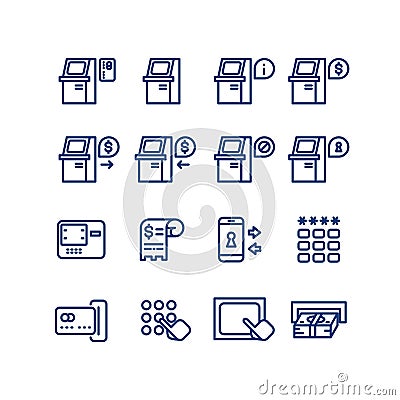 Atm terminal vector thin line icons set Vector Illustration